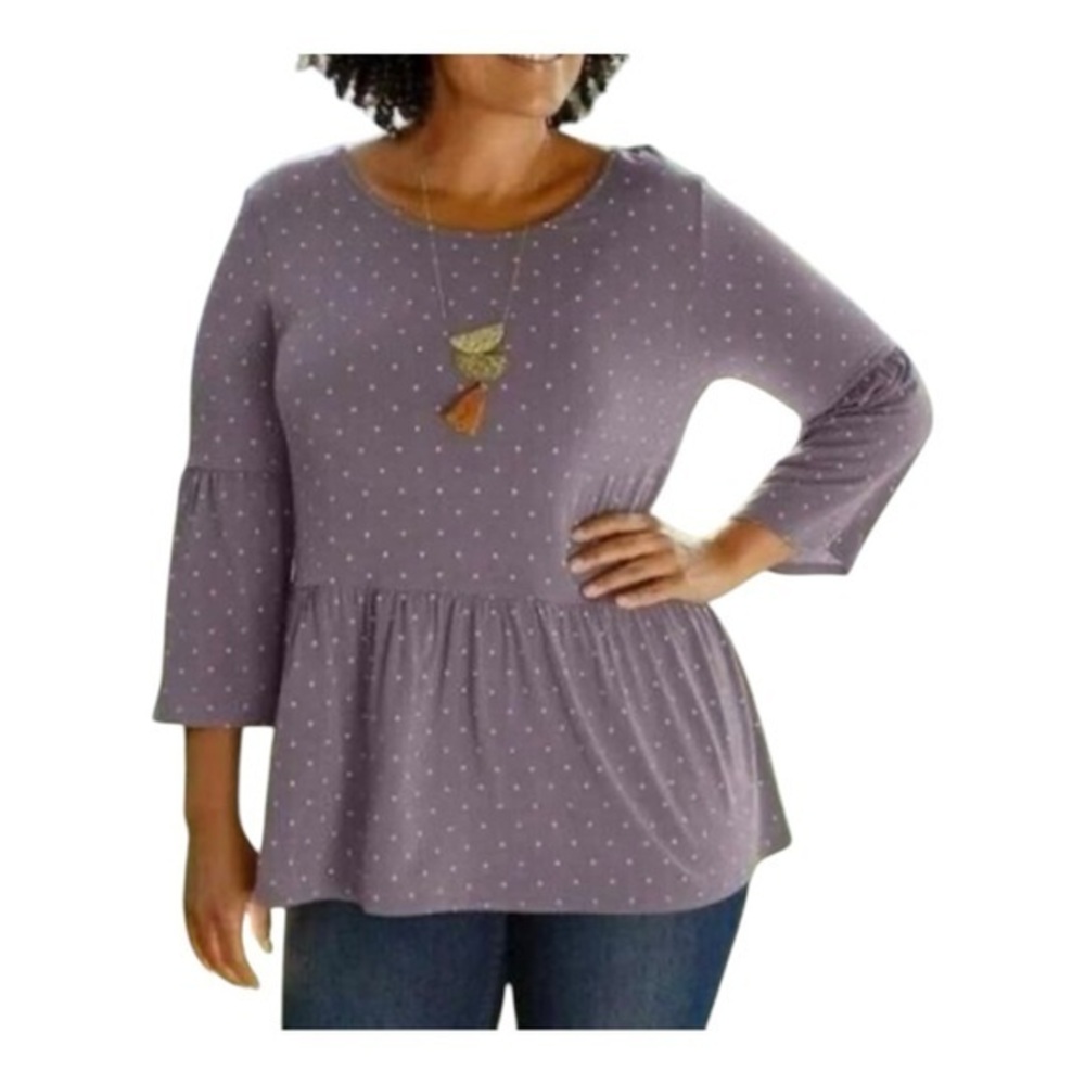 Matilda Jane Perfect in Purple Polka Dot Peplum Bell Sleeve Top Size Medium